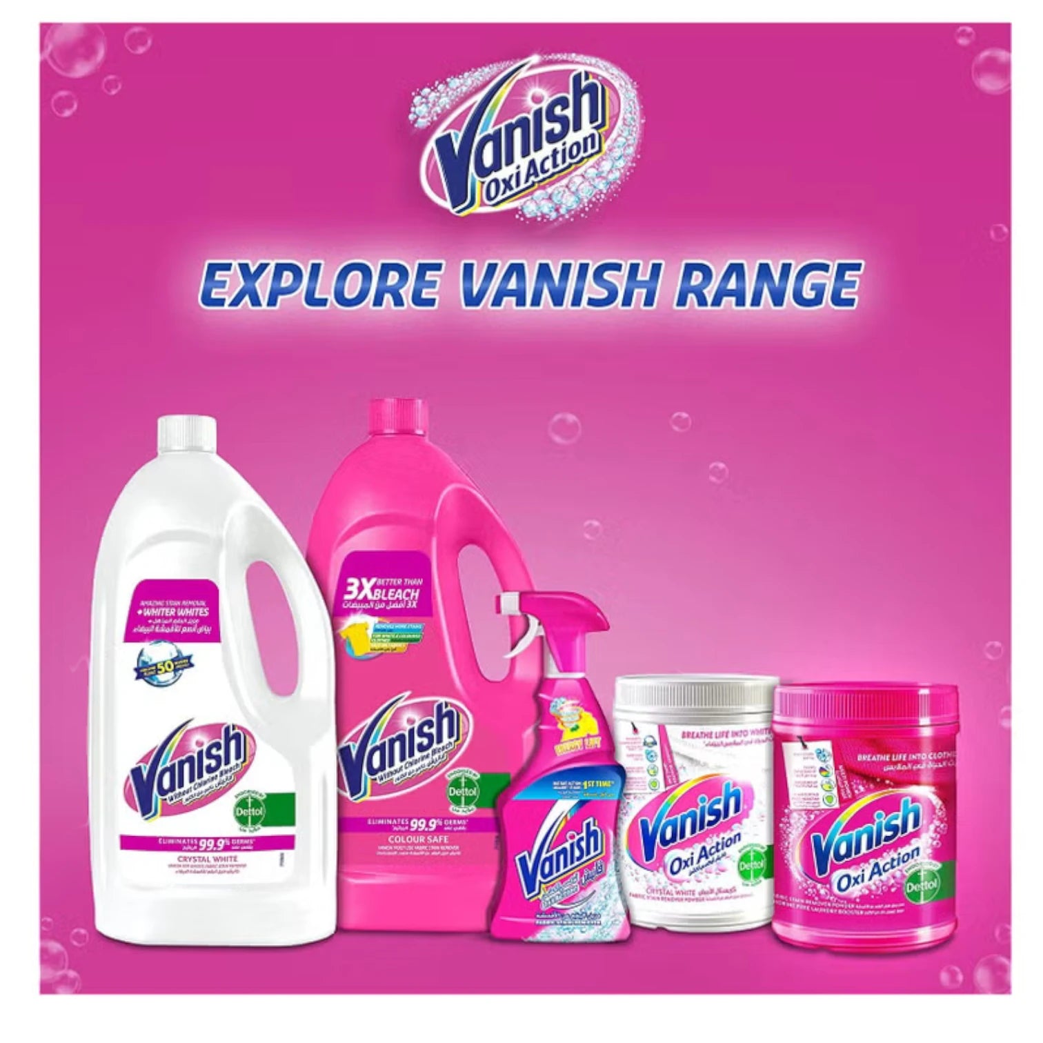 Vanish Laundry Stain Remover Liquid – Pack of 2 x 1L Bottles – For White & Colored Clothes – Chlorine-Free & Color Safe – Removes Tough Stains & Kills 99.9% Germs - Damoo