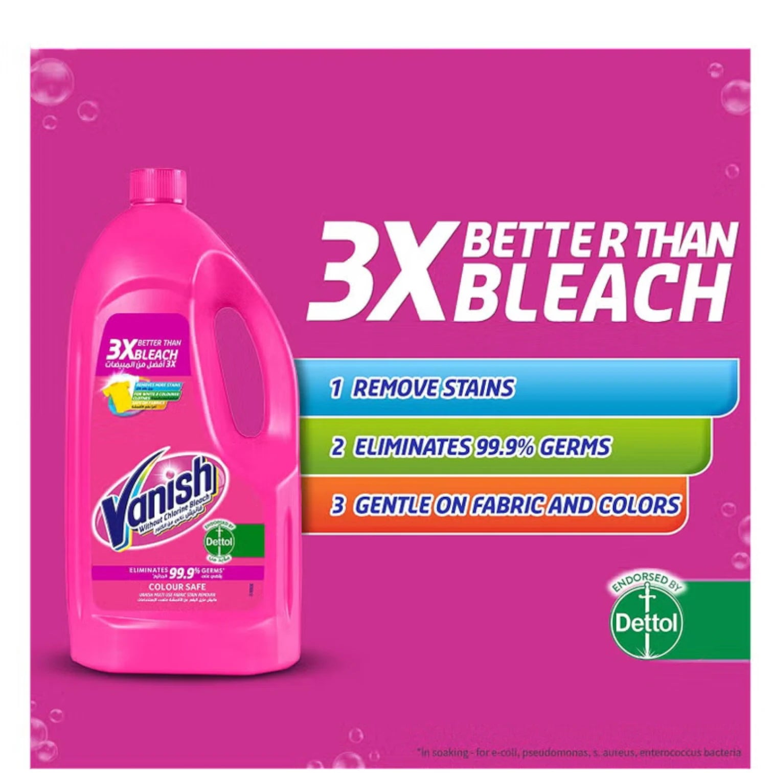 Vanish Laundry Stain Remover Liquid – Pack of 2 x 1L Bottles – For White & Colored Clothes – Chlorine-Free & Color Safe – Removes Tough Stains & Kills 99.9% Germs - Damoo