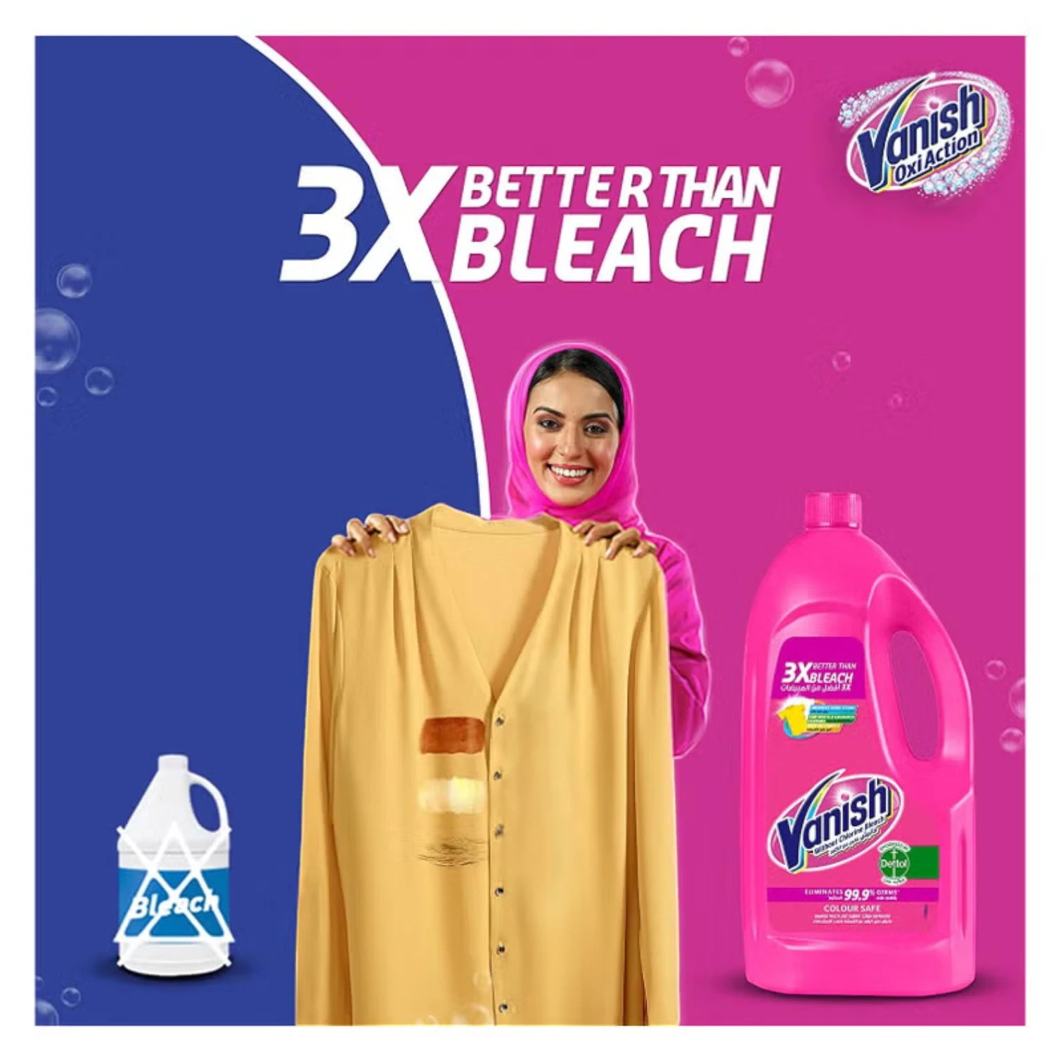 Vanish Laundry Stain Remover Liquid – Pack of 2 x 1L Bottles – For White & Colored Clothes – Chlorine-Free & Color Safe – Removes Tough Stains & Kills 99.9% Germs - Damoo