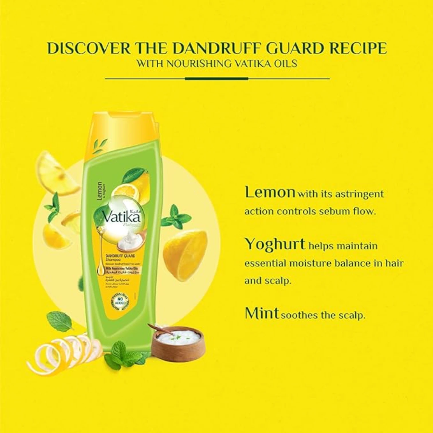 Vatika Naturals Dandruff Guard Shampoo | Twin Pack (2 x 400ml) | With Lemon, Yogurt & Mint | Anti-Dandruff, Itch Relief & Scalp Cooling Formula - Damoo