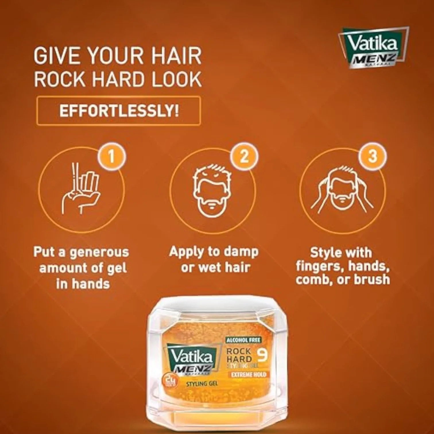 Vatika Naturals Extreme Hold Styling Gel – 2x250ml | Rock Hard Hair Gel with Cactus, Olive & Nettle Extracts | 24H Strong Hold | Alcohol-Free, No Residue - Damoo