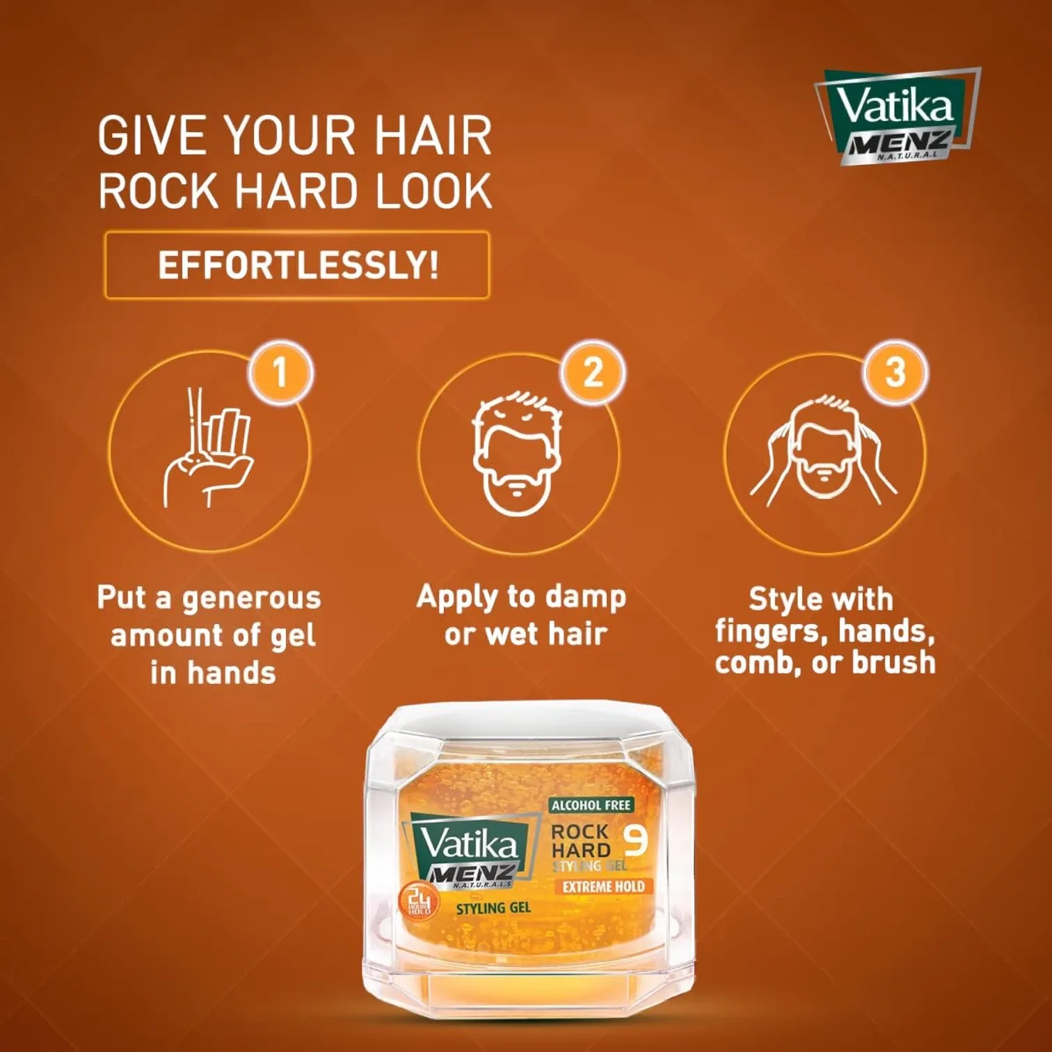 Vatika Naturals Menz Extreme Hold Hair Gel – 200ml x 2 Value Pack – Rock Hard 24-Hour Hold with Cactus, Nettle & Olive Extracts – Alcohol-Free, Flake-Free Styling Gel for All Hair Types - Damoo