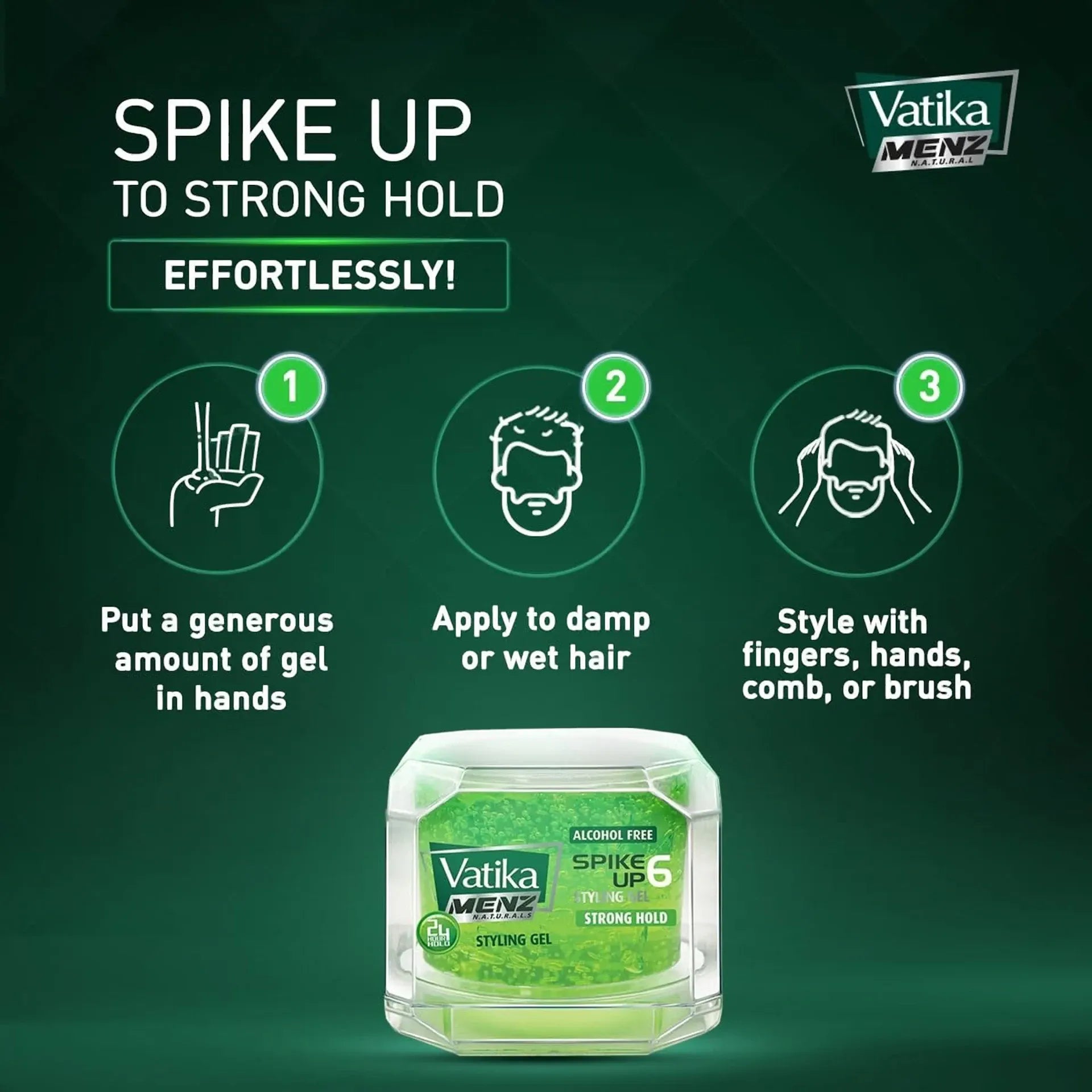 Vatika Naturals Menz Strong Hold Hair Gel – Super Value Pack of 2 (200ml Each) – Alcohol-Free Styling Gel with Lemon, Olive & Henna Extracts – 24 Hr Spike Hold, Shine & Nourishment - Damoo
