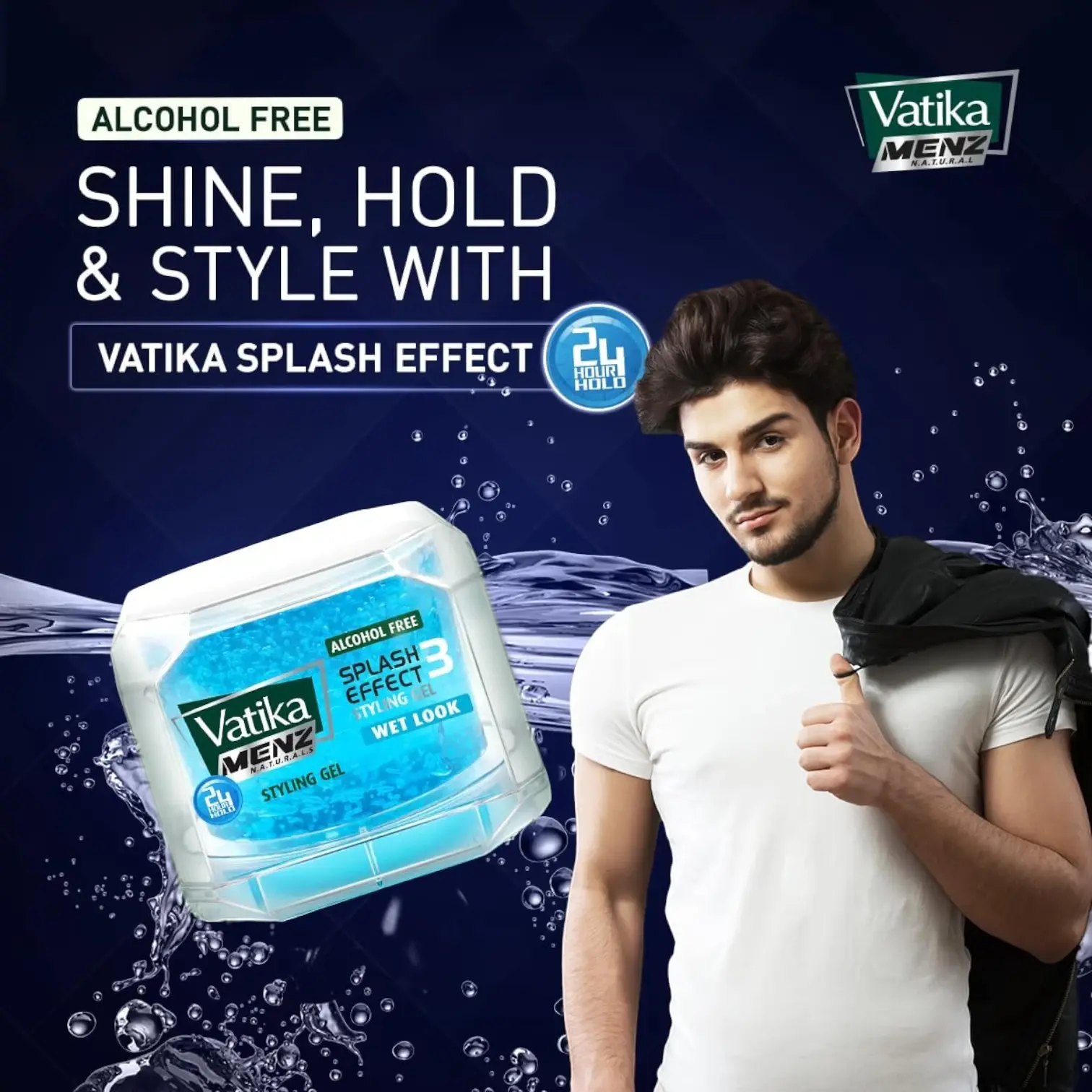 Vatika Naturals Menz Wet Look Hair Gel – Super Value Pack of 2 (200ml Each) – Alcohol-Free Styling Gel with Aloe Vera, Honey & Jarjeer – 24 Hr Hold & Splash Effect Shine for All Hair Types - Damoo
