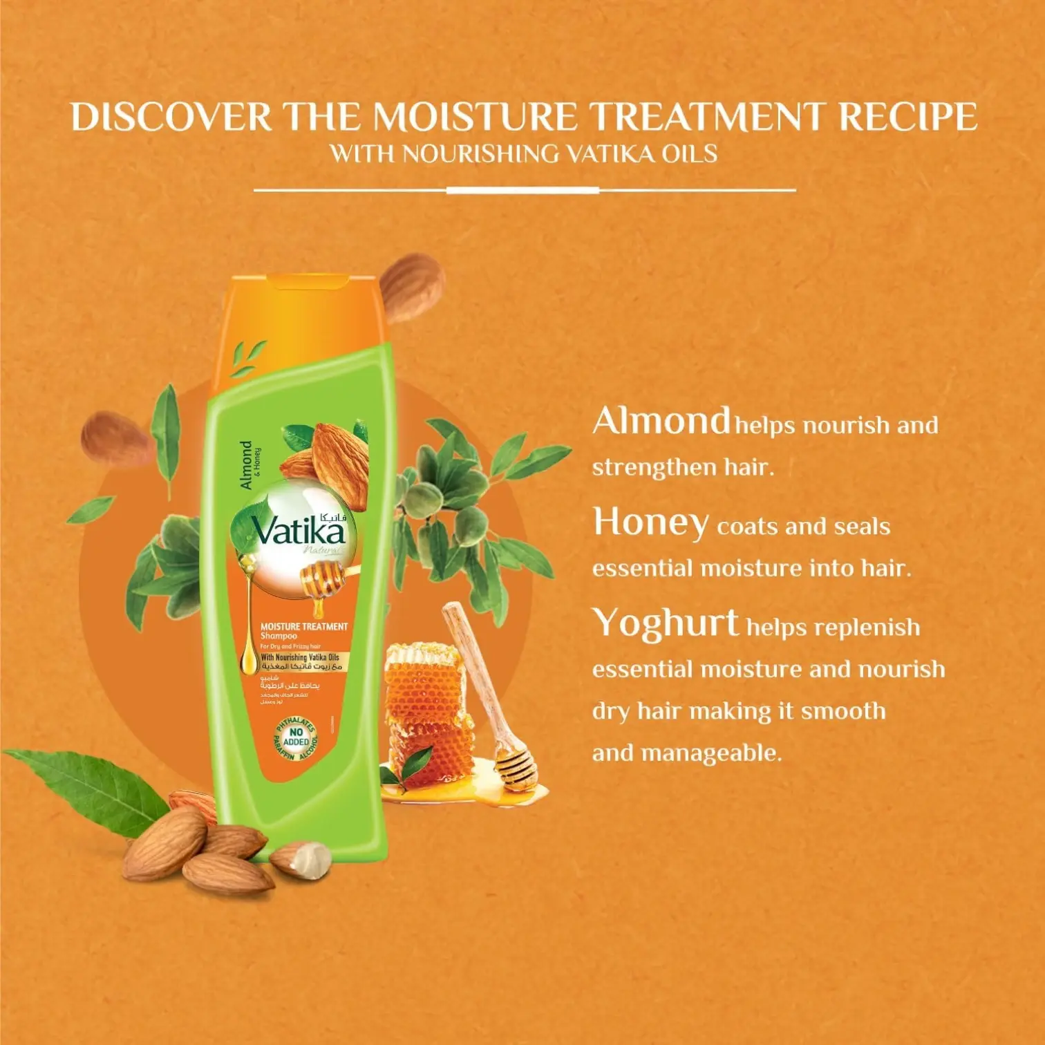 Vatika Naturals Moisture Treatment Shampoo | 2 x 400ml | With Almond, Honey & Vatika Oils | For Dry & Frizzy Hair | Deep Nourishment & Hydration - Damoo