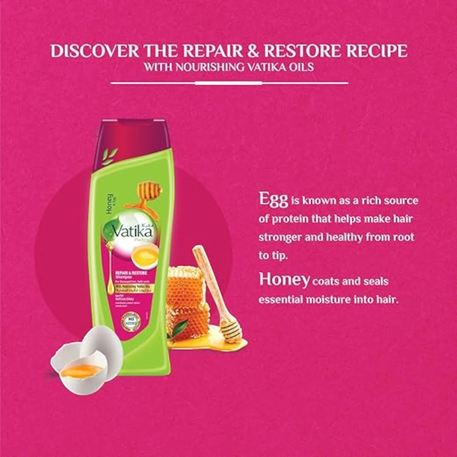 Vatika Naturals Repair & Restore Shampoo | Super Value Pack (2 x 400ml) | With Honey, Egg Extract & Vatika Oils | For Damaged Hair & Split Ends | Paraben-Free - Damoo
