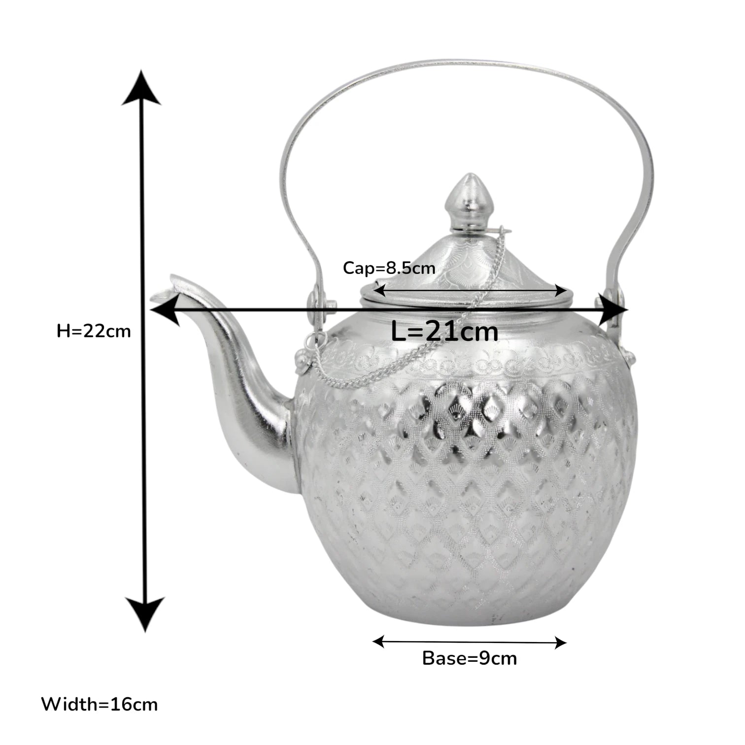 Damoo Decorative Silver Aluminum Kettle with Lid & Handle – Traditional Teapot Design, 1L Capacity – Elegant Hand-Etched Finish, Lightweight & Durable - Damoo