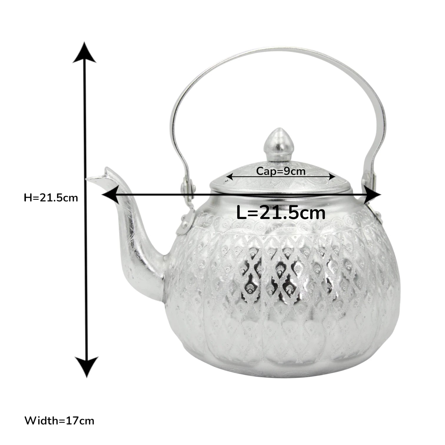 Damoo Traditional Silver Aluminum Kettle – Ornate Handled Teapot for Serving & Decoration - Damoo