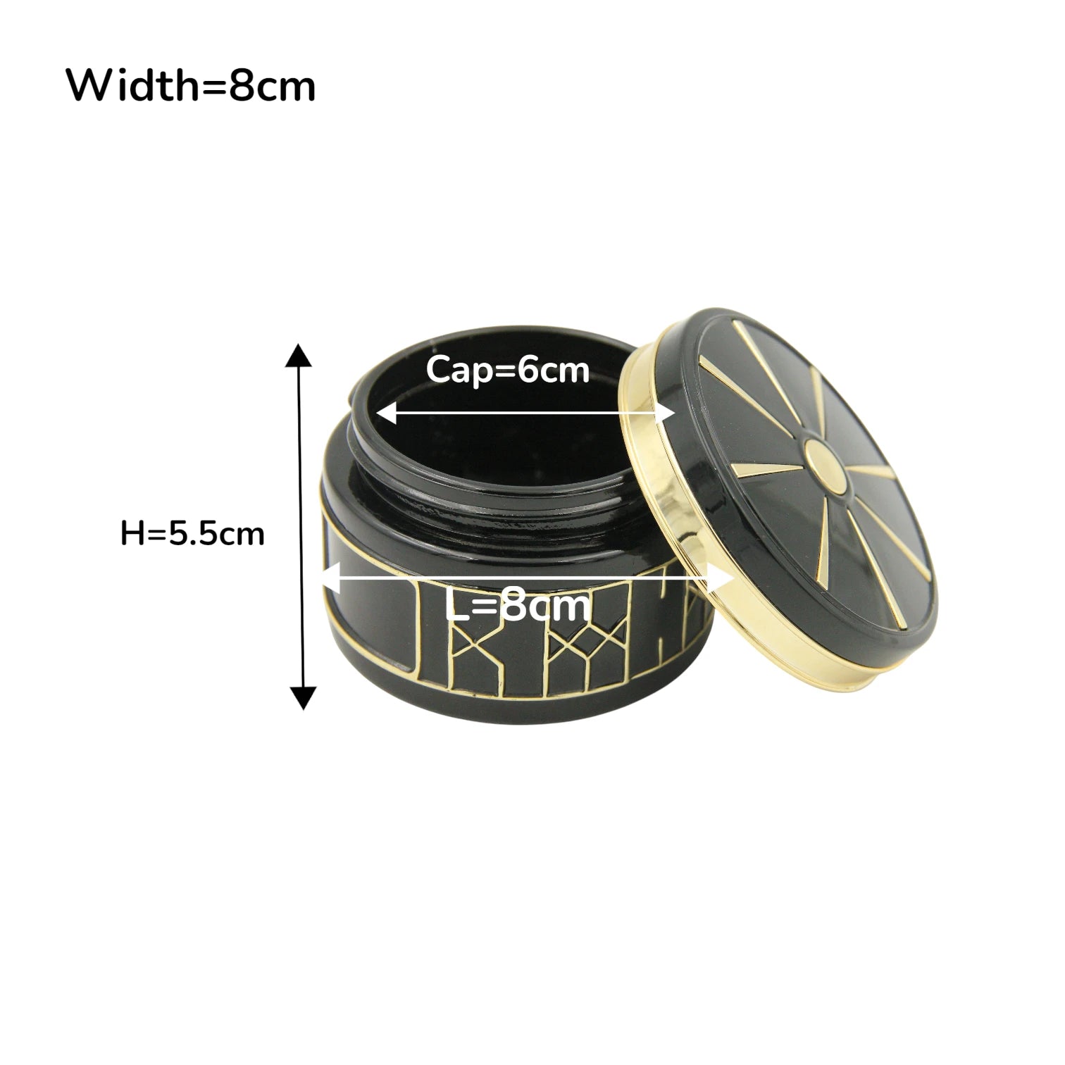 جرة زخرفية سوداء فاخرة بتفاصيل ذهبية - حاوية تخزين أنيقة للبخور أو المجوهرات أو ديكور المنزل