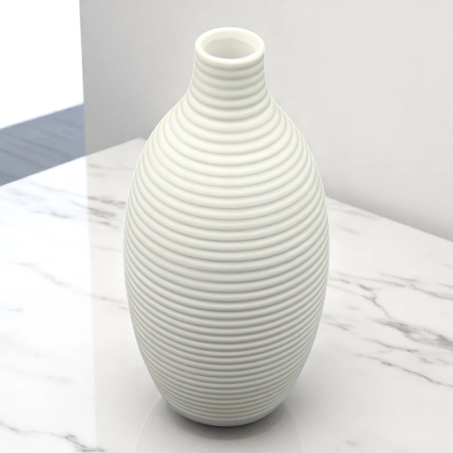 White Ceramic Flower Vase – Minimalist Matte Vase for Modern Home Décor, Centerpieces & Fresh or Dried Floral Arrangements - Damoo