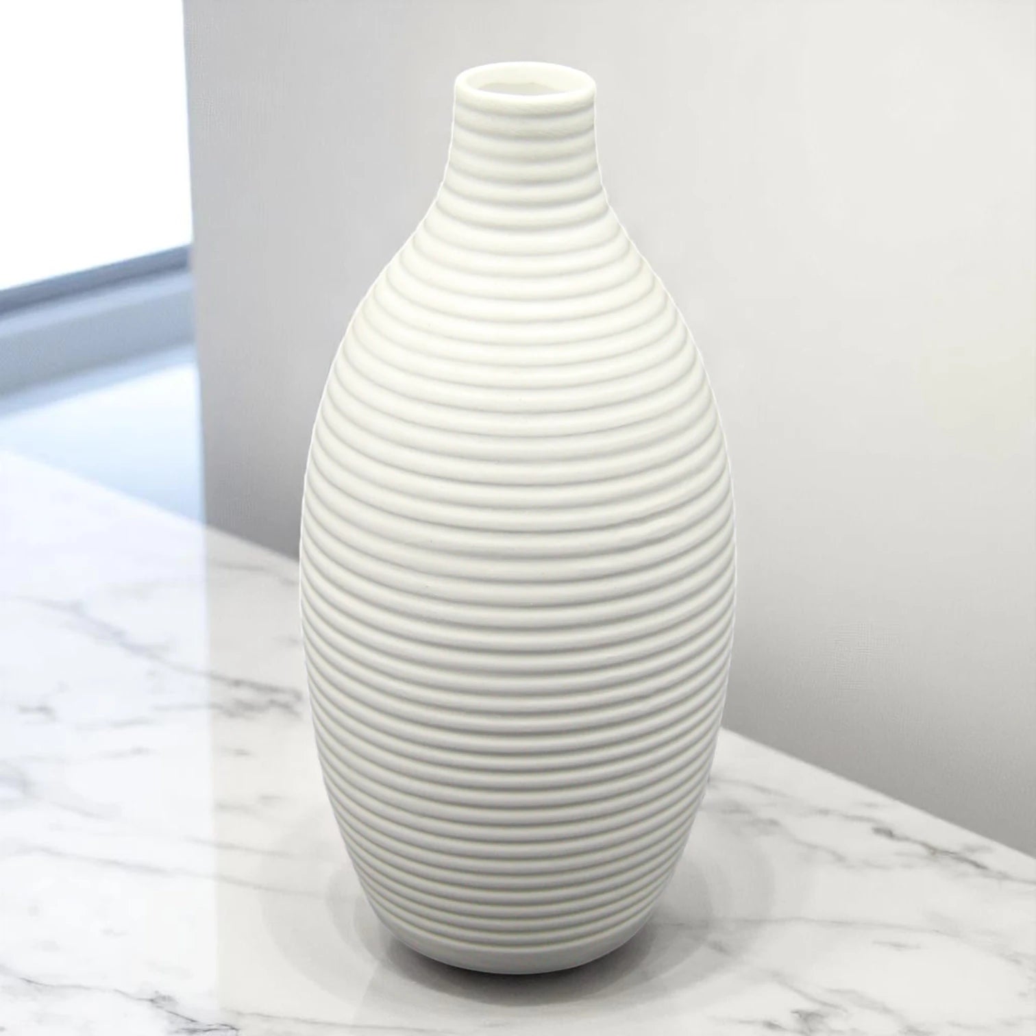White Ceramic Flower Vase – Minimalist Matte Vase for Modern Home Décor, Centerpieces & Fresh or Dried Floral Arrangements - Damoo