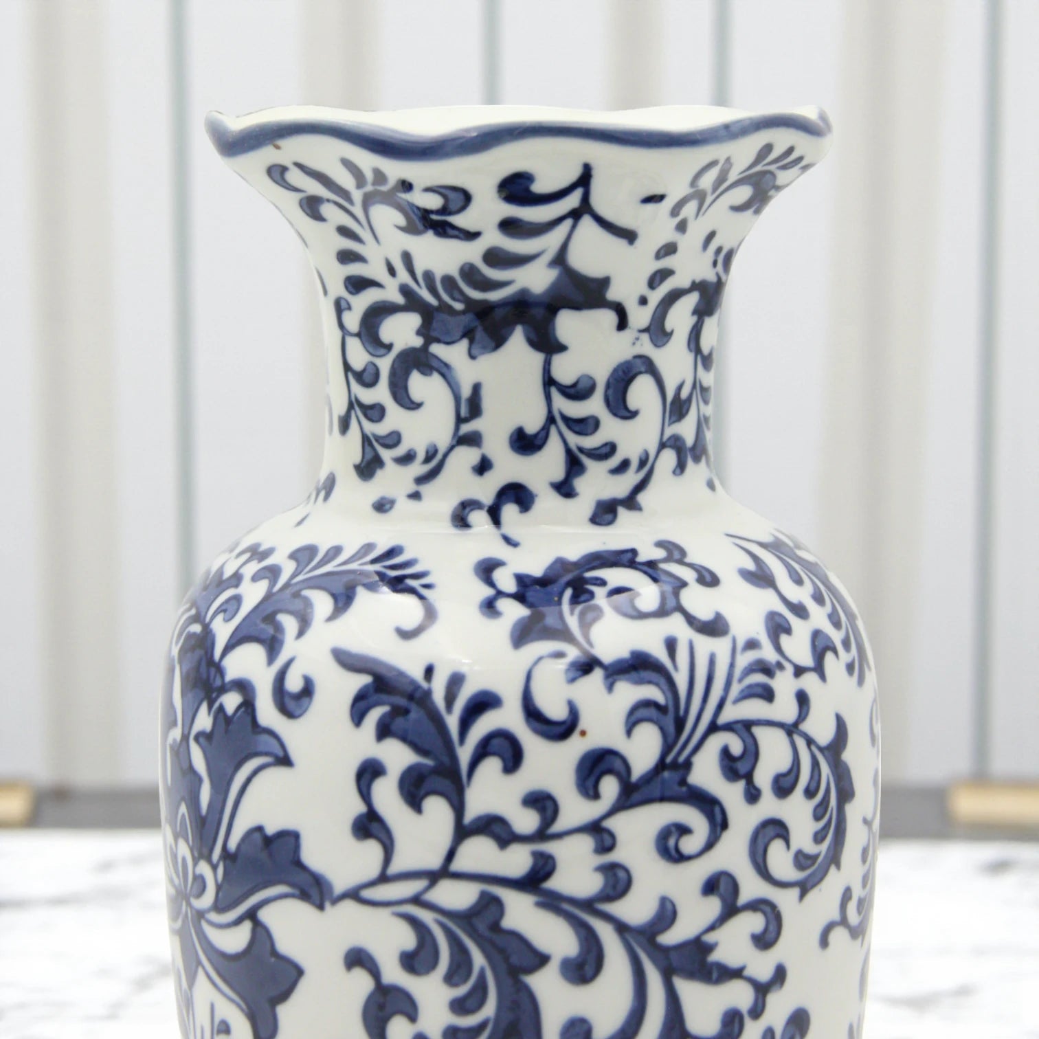 White Ceramic Flower Vase with Blue Floral and Branch Design – Elegant Decorative Vase for Living Room, Entryway, or Table Centerpiece - Damoo