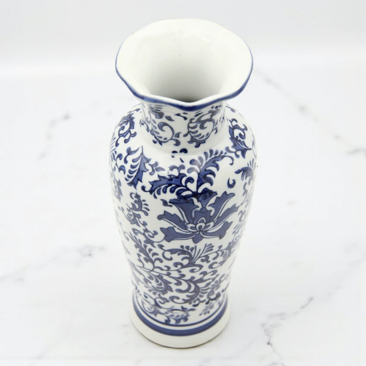 White Ceramic Flower Vase with Blue Floral and Branch Design – Elegant Decorative Vase for Living Room, Entryway, or Table Centerpiece - Damoo