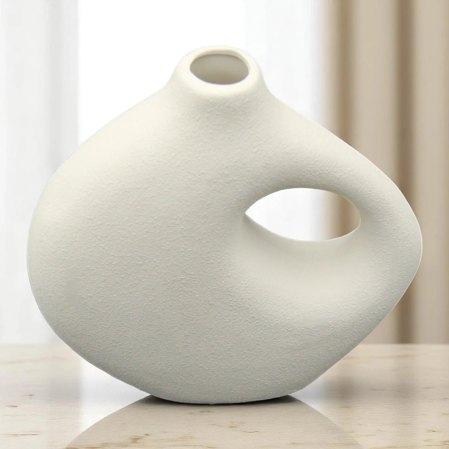 White Ceramic Vase with Handle – Modern Rustic Decorative Pottery Vase with Matte Textured Finish for Home Decor & Centerpieces - Damoo