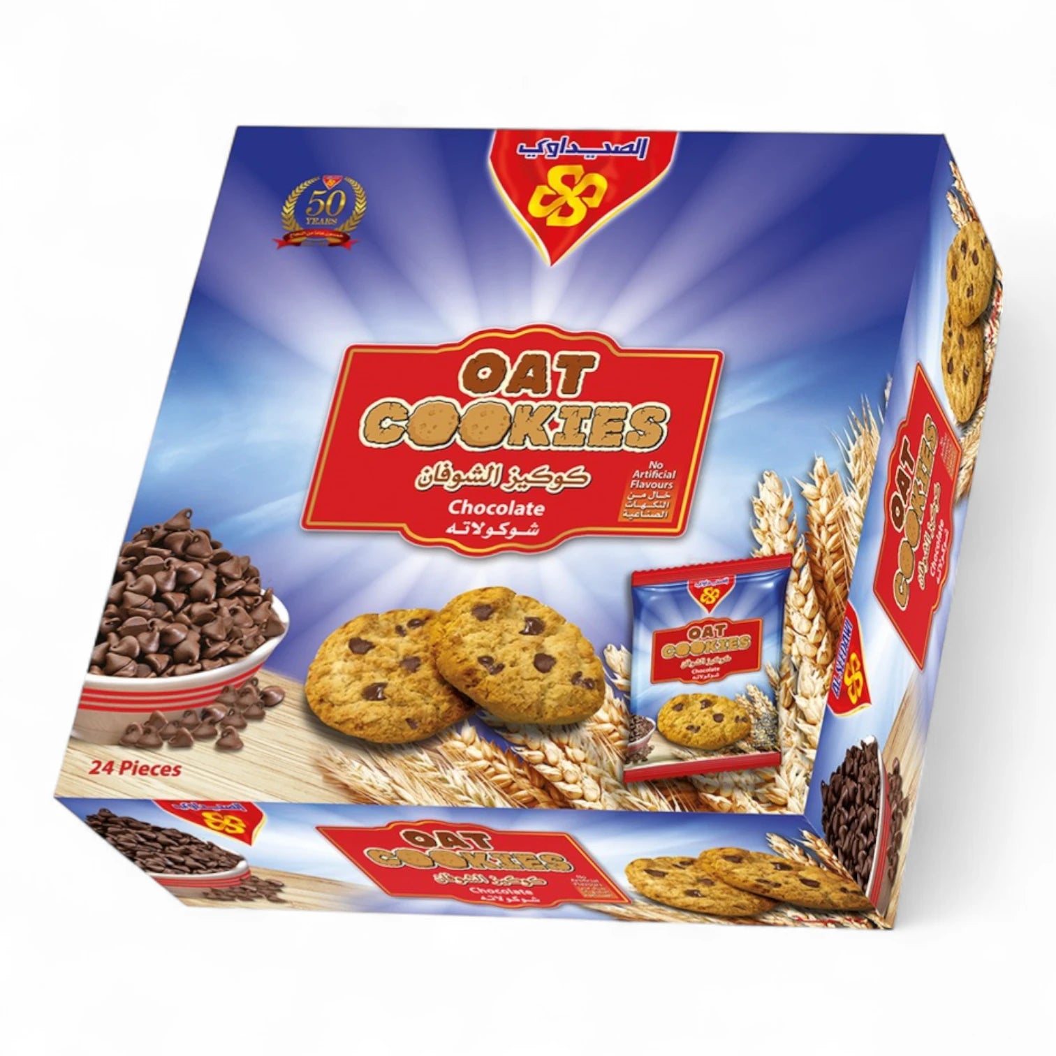 Al Seedawi Oat Cookies with Chocolate – Box of 24 Pieces | Healthy Wholegrain Snack with Chocolate Chips - Damoo