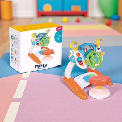 Baoli Dreaming Party Simulated Driving Toy for Kids | Interactive Car Simulator with Music, Lights, Pedals & Microphone | Educational Pretend Play Driving Cab with Stool for Boys & Girls 3+