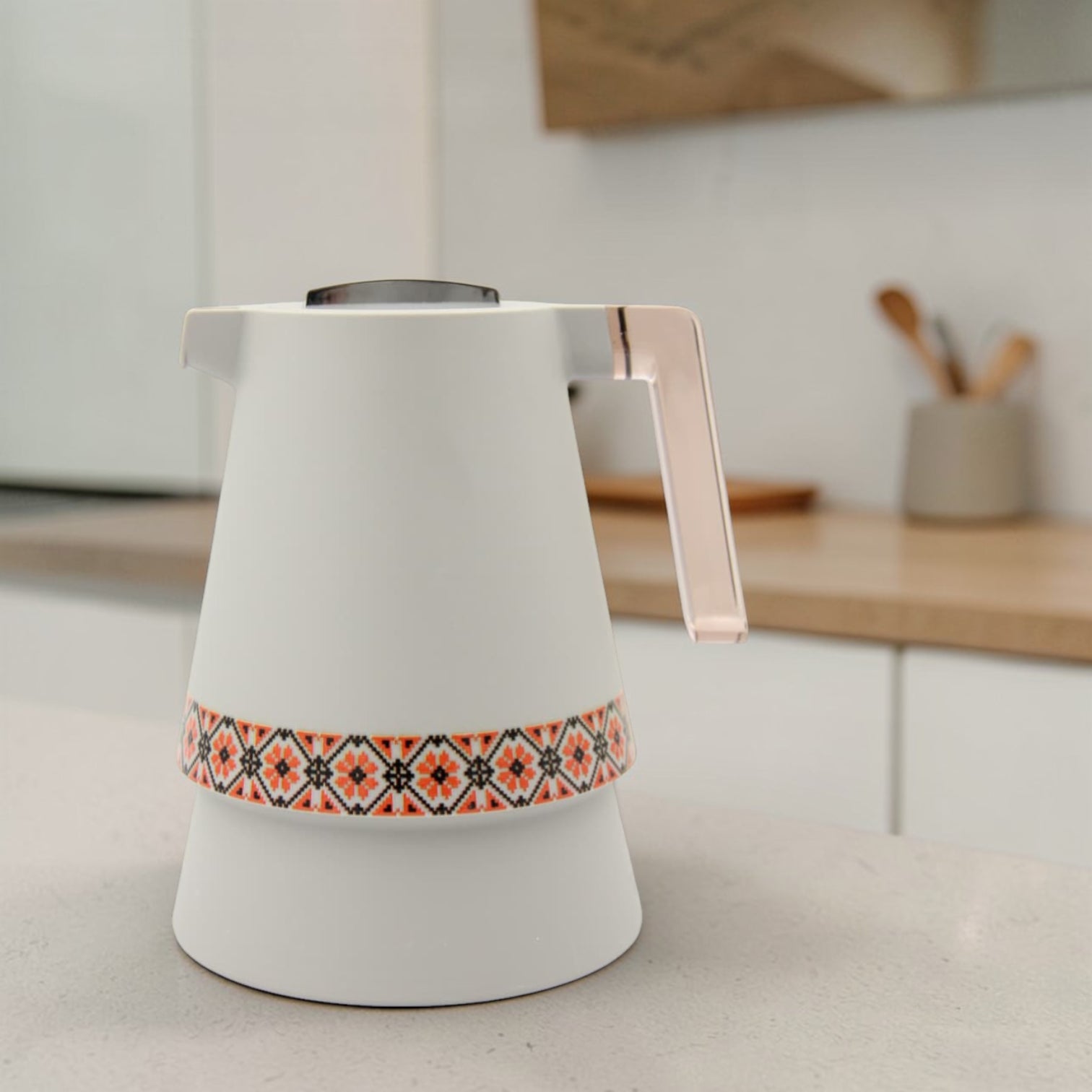 Vacuum Insulated Thermal Coffee & Tea Flask with Arabic Pattern Design, Stainless Steel Inner Thermos Jug, Hot & Cold Beverage Server, Available in Different Colors (23H x 20L × 16W CM) - Damoo