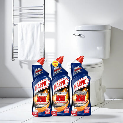 Harpic Power Plus Toilet Cleaner Original – 750ml x 3 Bottles | 10X Cleaning Power | Kills 99.9% Germs | Special Offer Pack