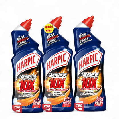Harpic Power Plus Toilet Cleaner Original – 750ml x 3 Bottles | 10X Cleaning Power | Kills 99.9% Germs | Special Offer Pack
