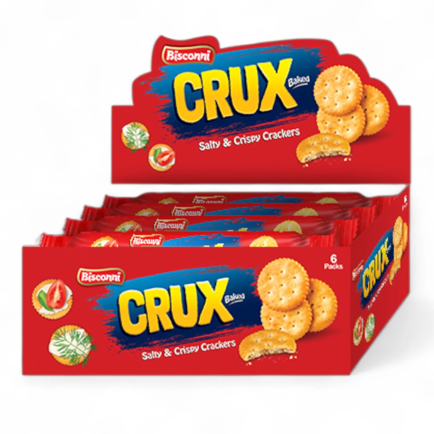 Bisconni CRUX Baked Salty & Crispy Crackers – 6 Packs, 100g Value Box  | Perfect Tea-Time Snack - Damoo