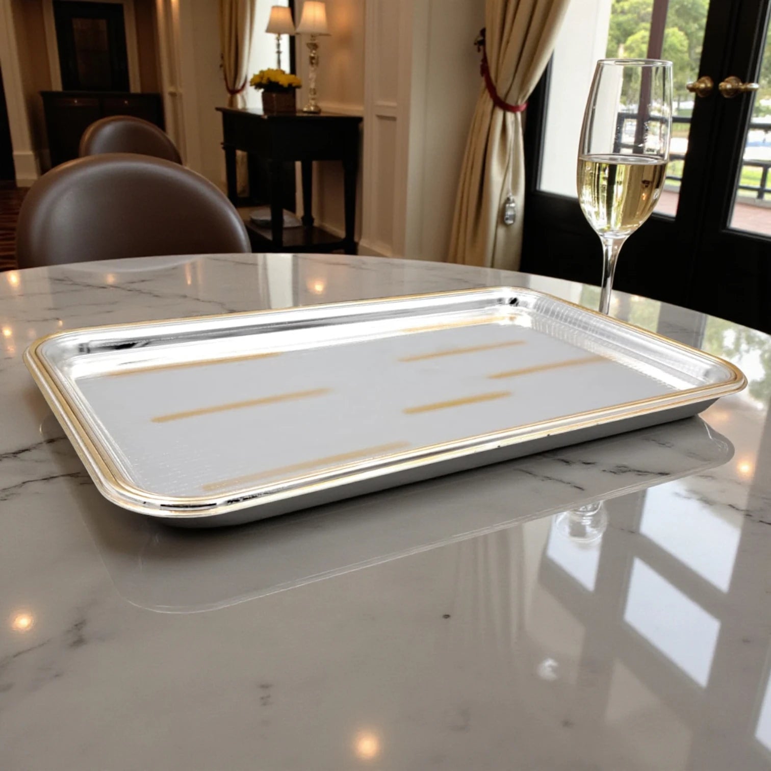 Ansa Luxury Rectangular Serving Tray – Premium Shine Finish with Gold Accents | Elegant Lightweight & Durable | Ideal for Tea, Snacks, Desserts, Parties & Home Hospitality – H(1.5cm) x W(18cm) x L(30cm)