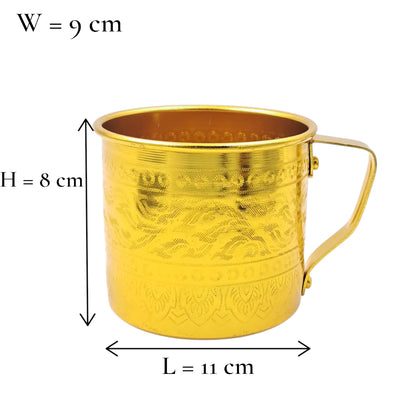 Gold Embossed Aluminum Mug with Handle – Traditional Majlis Tea & Water Cup – Durable Outdoor Camping Drinkware (H 8cm × L 11cm × W 9cm) - Damoo