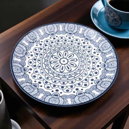 Che Brucia Ceramic Round Mandala Pattern Plate – 16cm Appetizer / Snack / Dessert Serving Plate – Heat Resistant, Dishwasher & Microwave Safe – Boho Tableware for Home & Restaurants