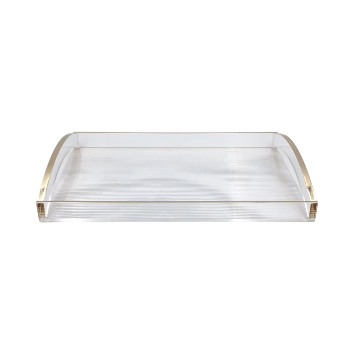 Modern Acrylic Serving Tray with Gold & Silver Arc Handles – Clear Ribbed Organizer Tray (6H x 40L x 27W CM) - Damoo
