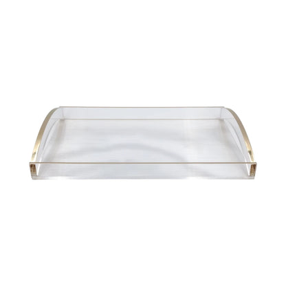Modern Acrylic Serving Tray with Gold & Silver Arc Handles – Clear Ribbed Organizer Tray (6H x 40L x 27W CM) - Damoo