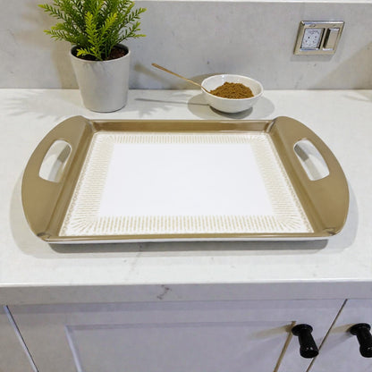 Luxury Rectangular Serving Tray with Handles – White & Gold Decorative Plastic Tray for Tea, Coffee & Table Serving (Available in 2 Sizes) - Damoo