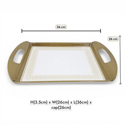 Luxury Rectangular Serving Tray with Handles – White & Gold Decorative Plastic Tray for Tea, Coffee & Table Serving (Available in 2 Sizes) - Damoo