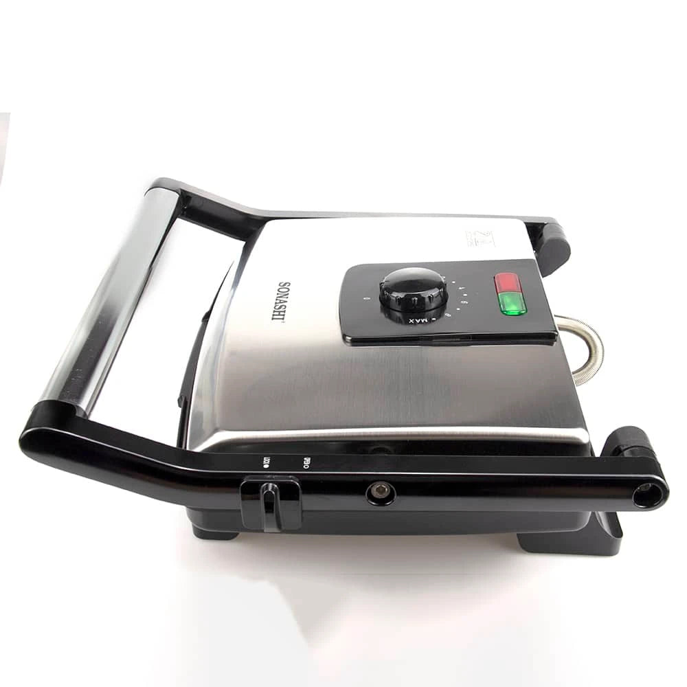 Sonashi 4 Slice Contact Grill Maker – 2000W Electric Grill with Adjustable Temperature, Non-Stick Plates, Drip Tray, Cool-Touch Handle & Stainless Steel Top Cover – Ideal for Sandwiches, Paninis, Meats & More SGT-854 - Damoo
