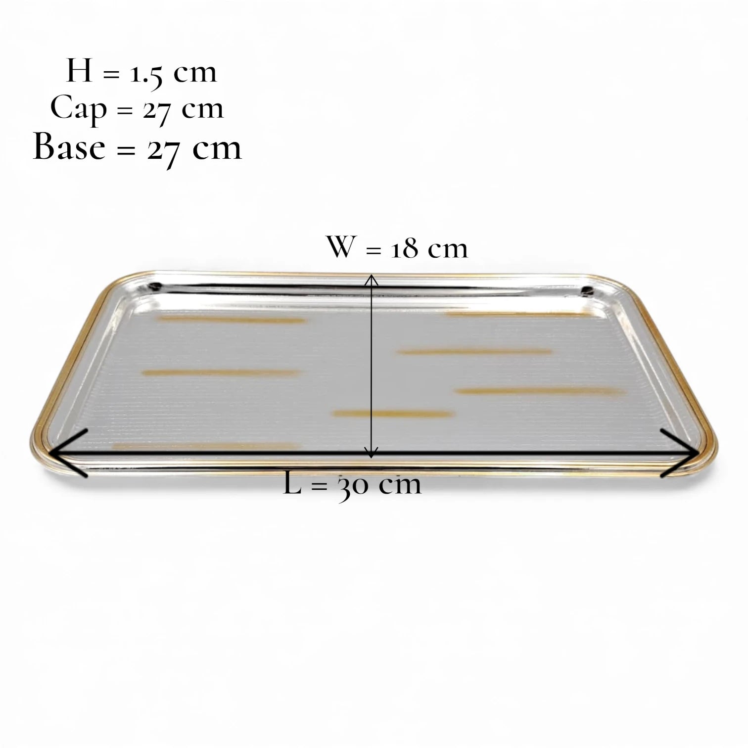 Ansa Luxury Rectangular Serving Tray – Premium Shine Finish with Gold Accents | Elegant Lightweight & Durable | Ideal for Tea, Snacks, Desserts, Parties & Home Hospitality – H(1.5cm) x W(18cm) x L(30cm)