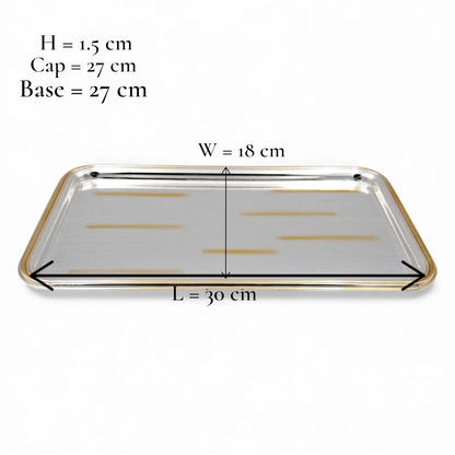 Ansa Luxury Rectangular Serving Tray – Premium Shine Finish with Gold Accents | Elegant Lightweight & Durable | Ideal for Tea, Snacks, Desserts, Parties & Home Hospitality – H(1.5cm) x W(18cm) x L(30cm)