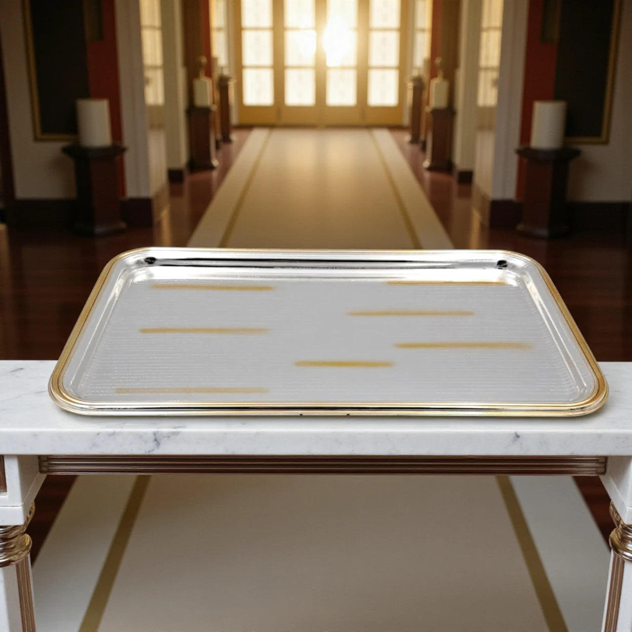 Ansa Luxury Rectangular Serving Tray – Premium Shine Finish with Gold Accents | Elegant Lightweight & Durable | Ideal for Tea, Snacks, Desserts, Parties & Home Hospitality – H(1.5cm) x W(18cm) x L(30cm)