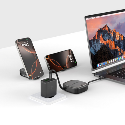 مجموعة كابلات الشحن والبيانات المتكاملة ACEFAST ACEWIRE PRO J3 – كابل أسود قابل للسحب بطول 0.95م، شحن USB-C بقدرة 60 واط وعلبة سفر