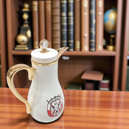 PILSCO Abu Dhabi Logo Vacuum Flask Set (1L + 0.7L) – White & Gold Arabic Coffee & Tea Thermos | Double Wall Insulated | Elegant UAE Emblem Design - Damoo
