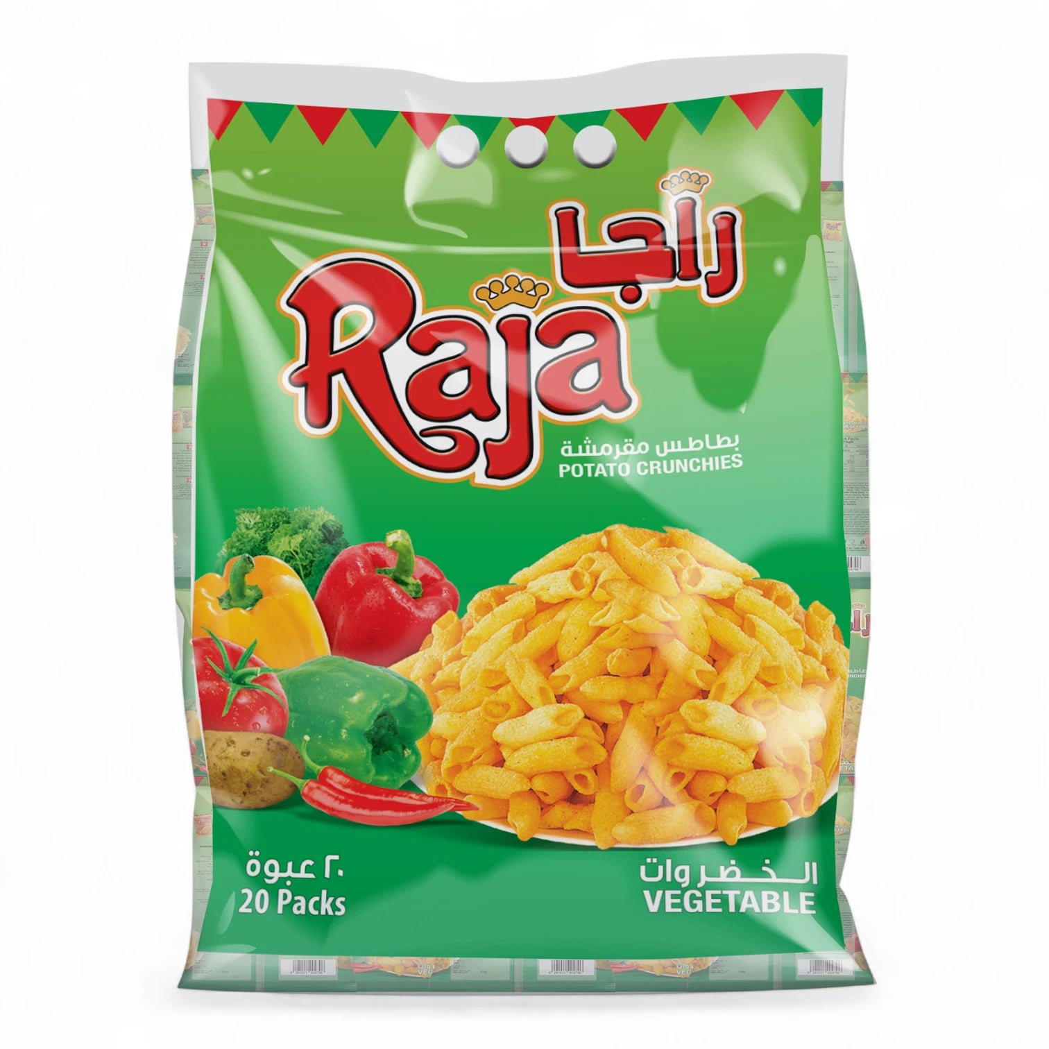 Raja Vegetable Flavour Potato Crunchies – Bag of 20 x 70g Packs – Crispy & Savoury Potato Snacks Made with Natural Ingredients, Perfect for Sharing, Parties, and On-the-Go - Damoo