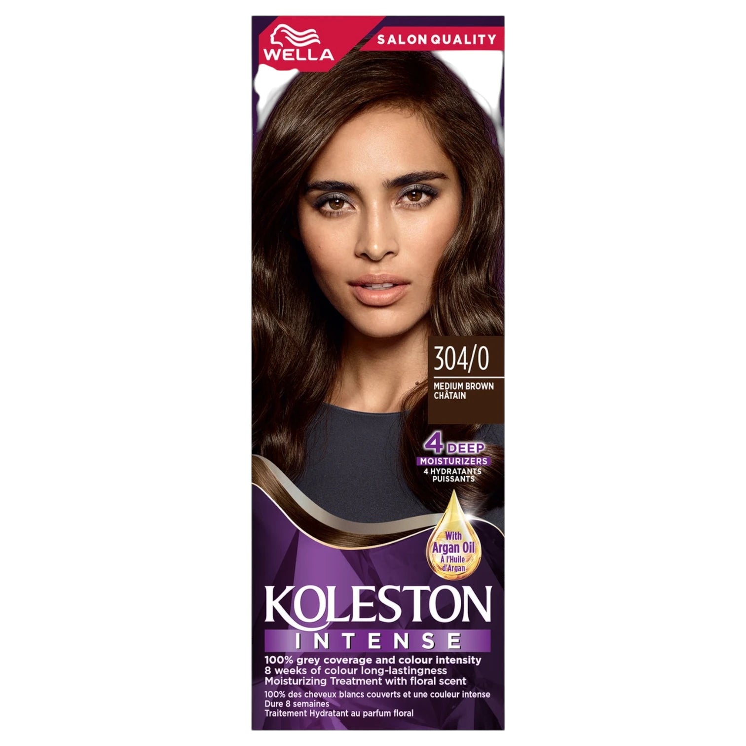 Wella Koleston Intense Hair Color Cream 304/0 Medium Brown – Long-Lasting, Full Grey Coverage, Argan Oil Moisture Kit – 1 Pack - Damoo