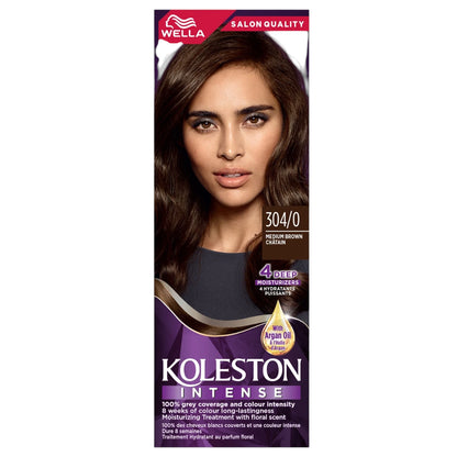 Wella Koleston Intense Hair Color Cream 304/0 Medium Brown – Long-Lasting, Full Grey Coverage, Argan Oil Moisture Kit – 1 Pack - Damoo