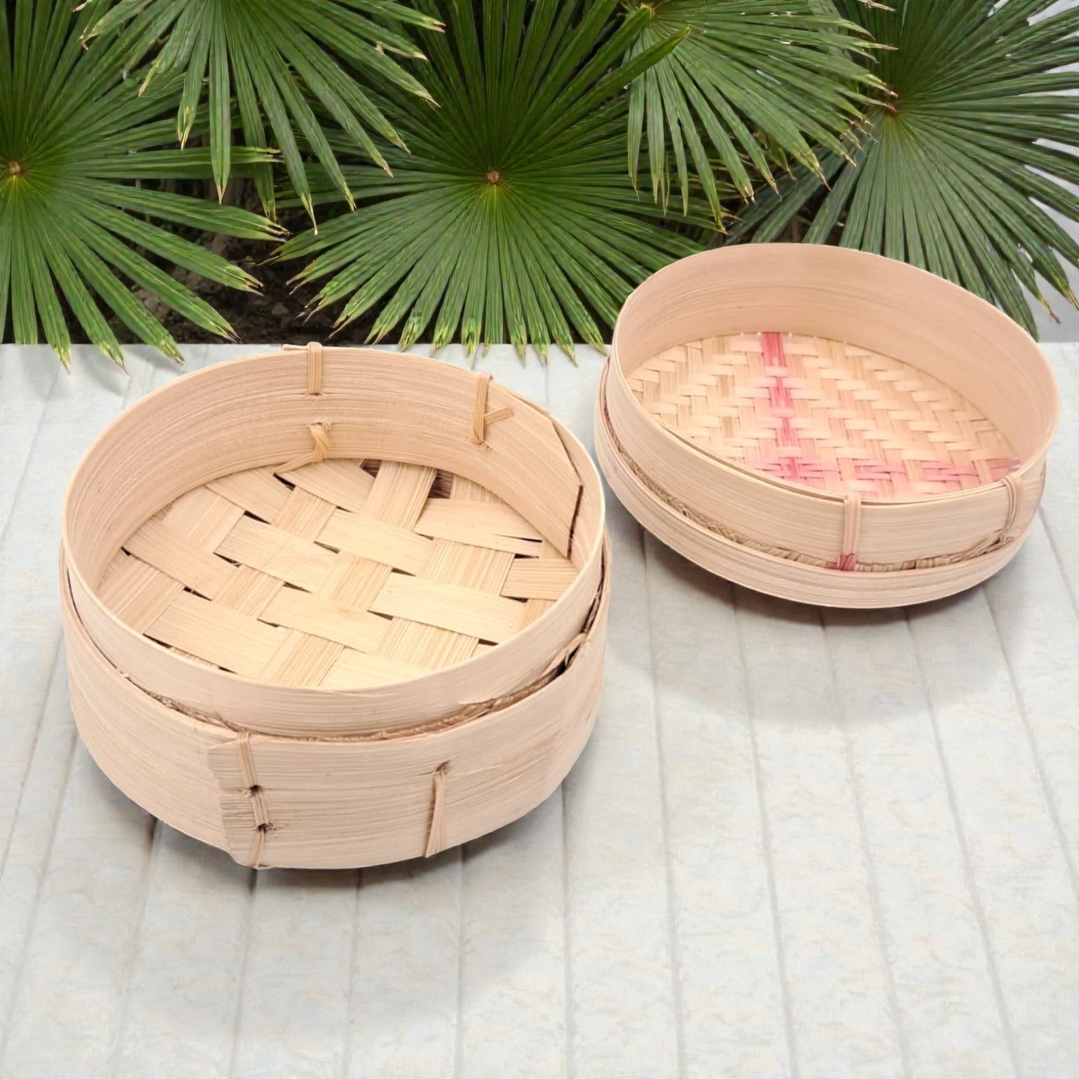 Handwoven Bamboo Steamer Basket with Lid – Natural Wooden Food Steaming Box for Dumplings, Buns & Dim Sum (6.5H x 11W x 11L CM) - Damoo