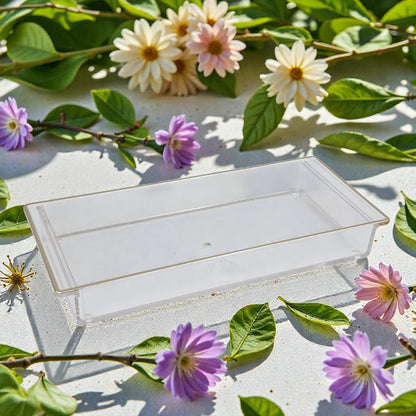 Multifunctional Rectangular Acrylic Cake Stand with Clear Dome Lid – Serving Tray & Pastry Display for Parties, Kitchen & Buffet – Gold & Silver Knob Options (H13cm × L29.5cm × W13.5cm × Cap26cm × Base26cm) - Damoo