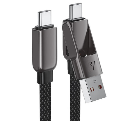 كابل ACEFAST Acewire Pro C13-04 من USB-A/USB-C إلى USB-C بطول 1.2م – شحن سريع 60 واط ونقل بيانات USB 2.0، أسود مضفّر بالنايلون