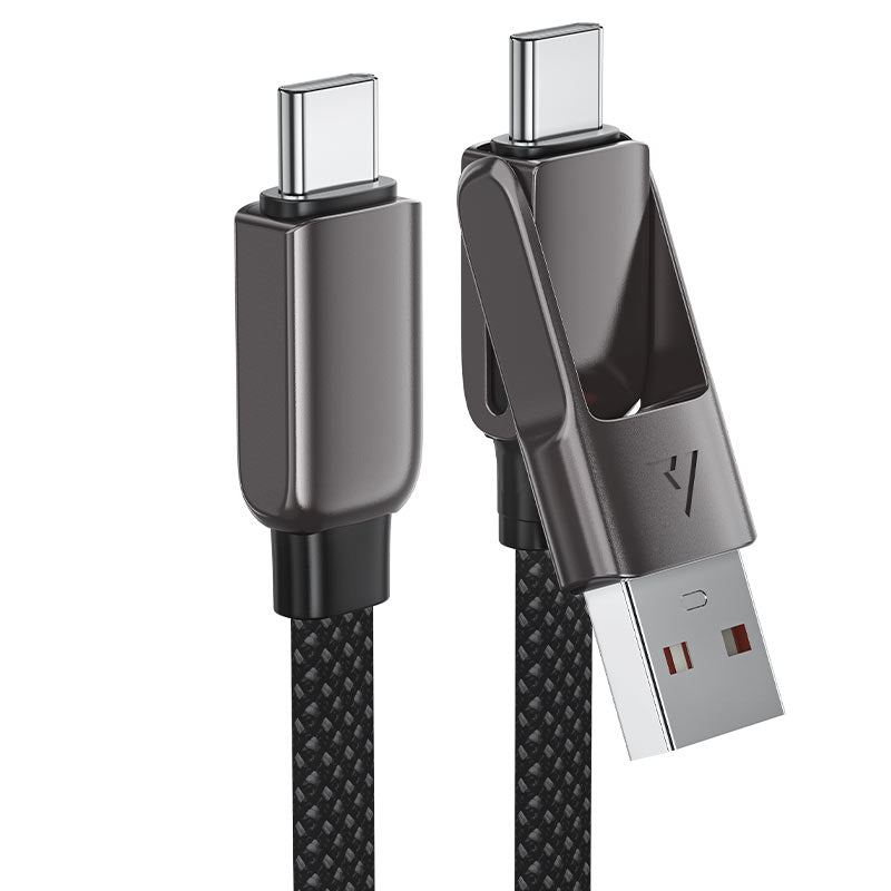 كابل ACEFAST Acewire Pro C13-04 من USB-A/USB-C إلى USB-C بطول 1.2م – شحن سريع 60 واط ونقل بيانات USB 2.0، أسود مضفّر بالنايلون