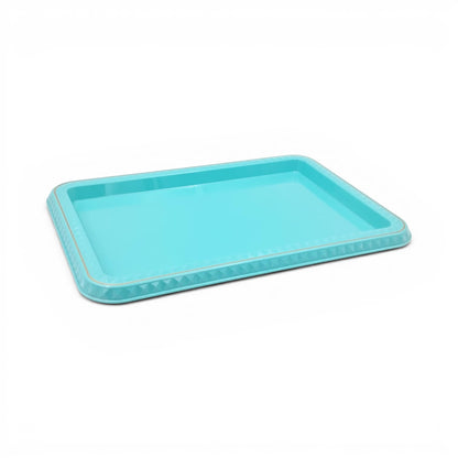 Large Rectangular Serving Tray with Geometric Border Design – Multipurpose Food, Tea & Coffee Serving Tray (4H x 51L x 35W CM) - Damoo