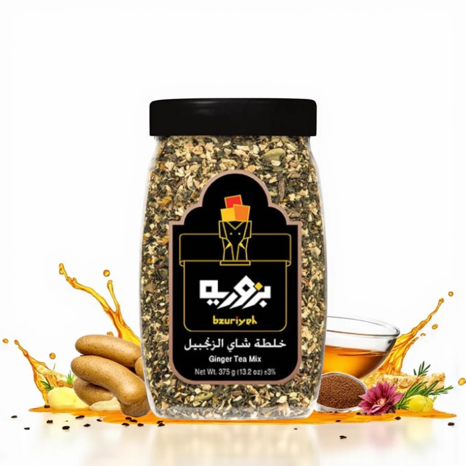 Bzuriyeh Ginger Tea Mix – 375g | Warming Herbal Blend for Digestion, Immunity & Cold Relief | Caffeine-Free Wellness Drink for All Ages - Damoo