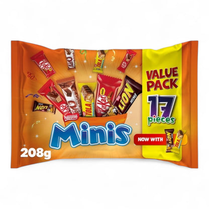 Nestlé Minis Chocolate Mix – Value Pack of 17 Assorted Mini Bars, 208g | Includes KitKat, Chunky, Lion, Aero & Tola | Perfect for Sharing, Parties & Snacking - Damoo