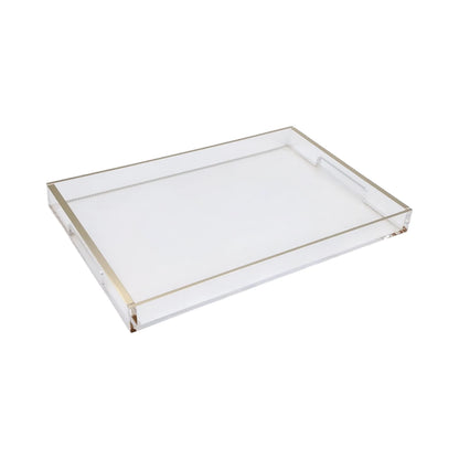 Clear Acrylic Serving Tray with Gold & Silver Edge Design – Modern Rectangular Organizer Tray (4H x 45L x 30W CM) - Damoo