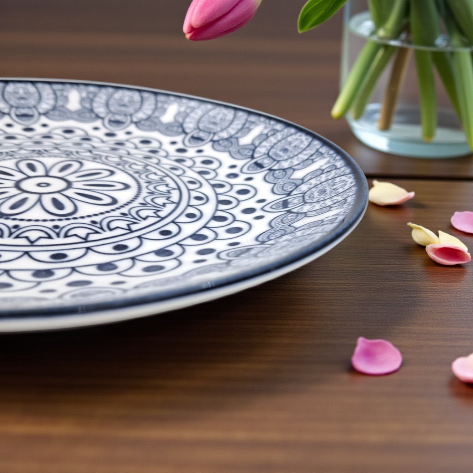 Che Brucia Ceramic Round Mandala Pattern Plate – 16cm Appetizer / Snack / Dessert Serving Plate – Heat Resistant, Dishwasher & Microwave Safe – Boho Tableware for Home & Restaurants
