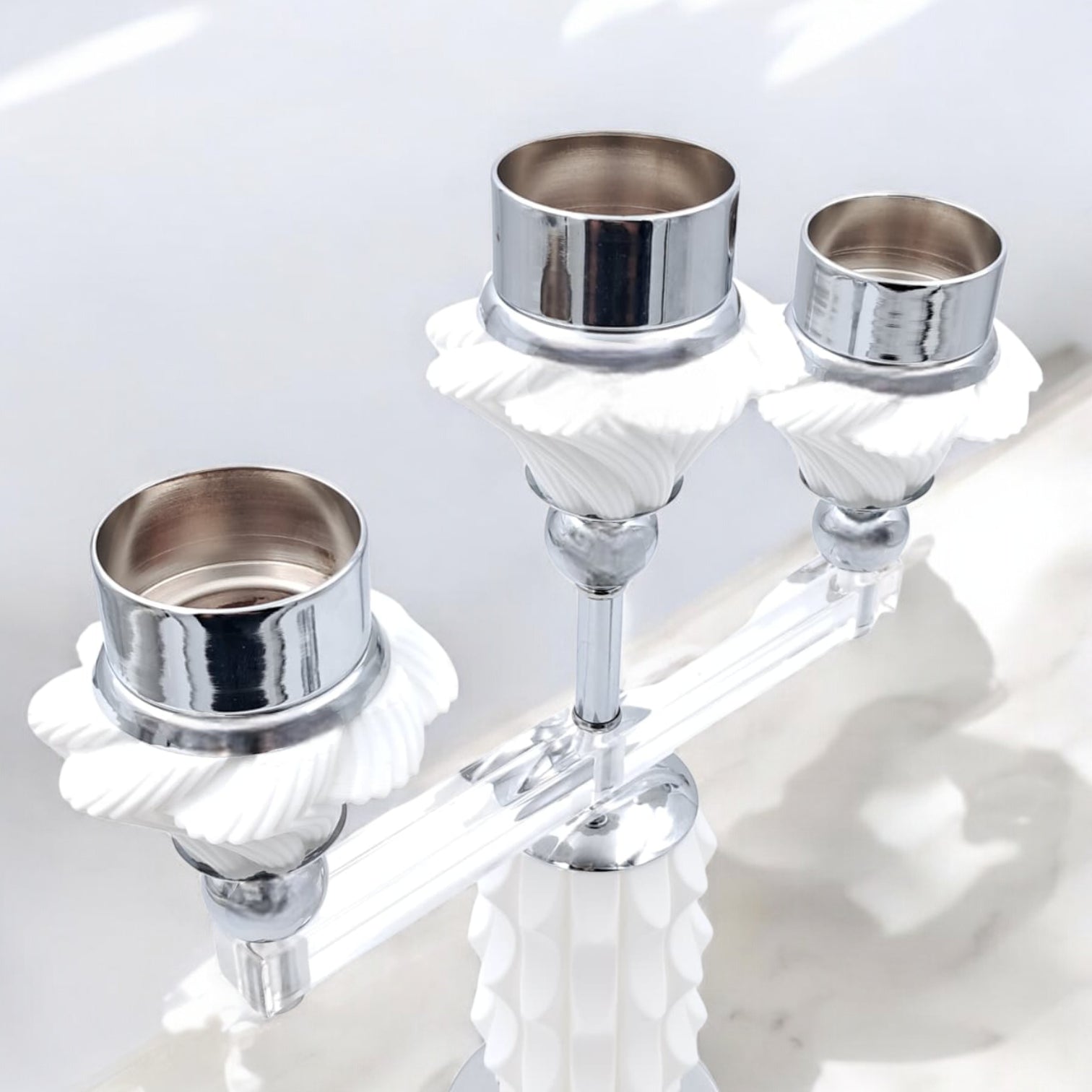 Luxury 3-Head Bakhoor Burner Stand – Modern Silver & White Incense Holder for Home & Majlis (H38 x L31 x W9.5 x Cap 4.5 CM) - Damoo